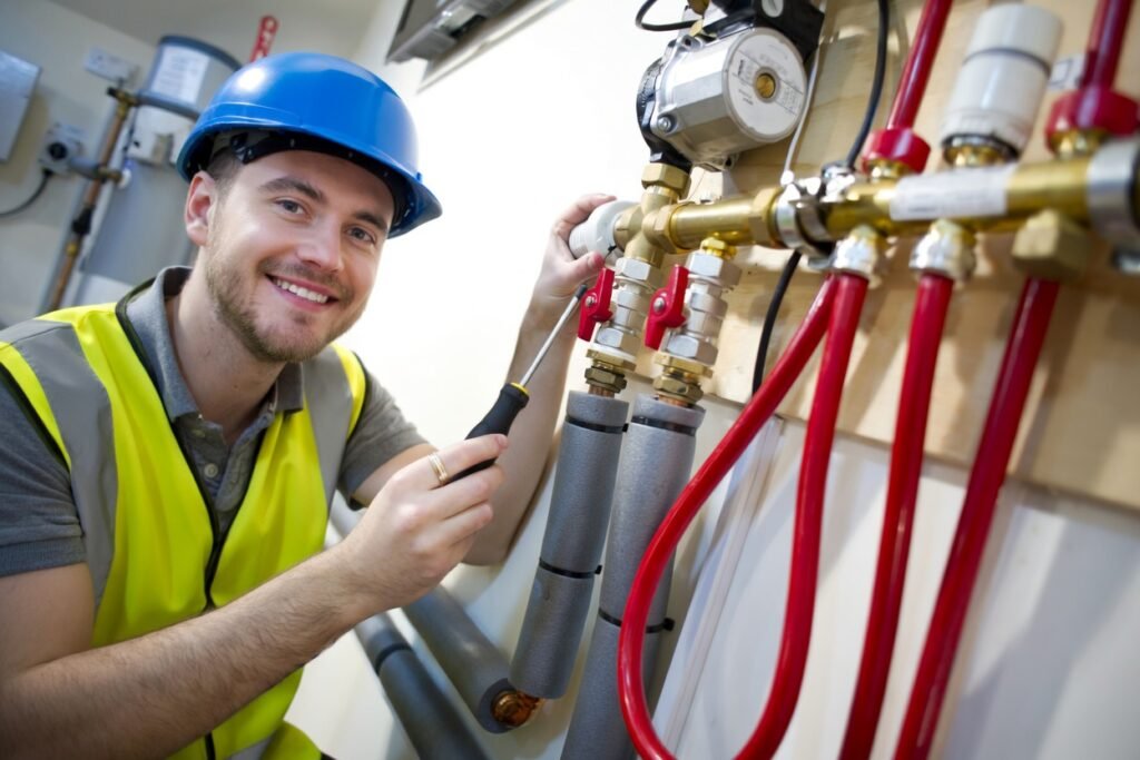 plumber checking manifold